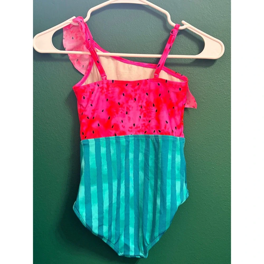 Cat & Jack Watermelon Ruffle 1pc Swim Bathing Suit Girl Small 6/7 NEW NWOT